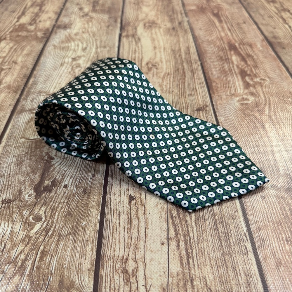 Metropolitan View Geometric Silk Necktie Mens One Size Green Professional Tie